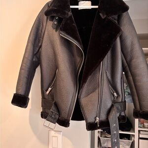 Zara Black Faux Shearling Moto Jacket